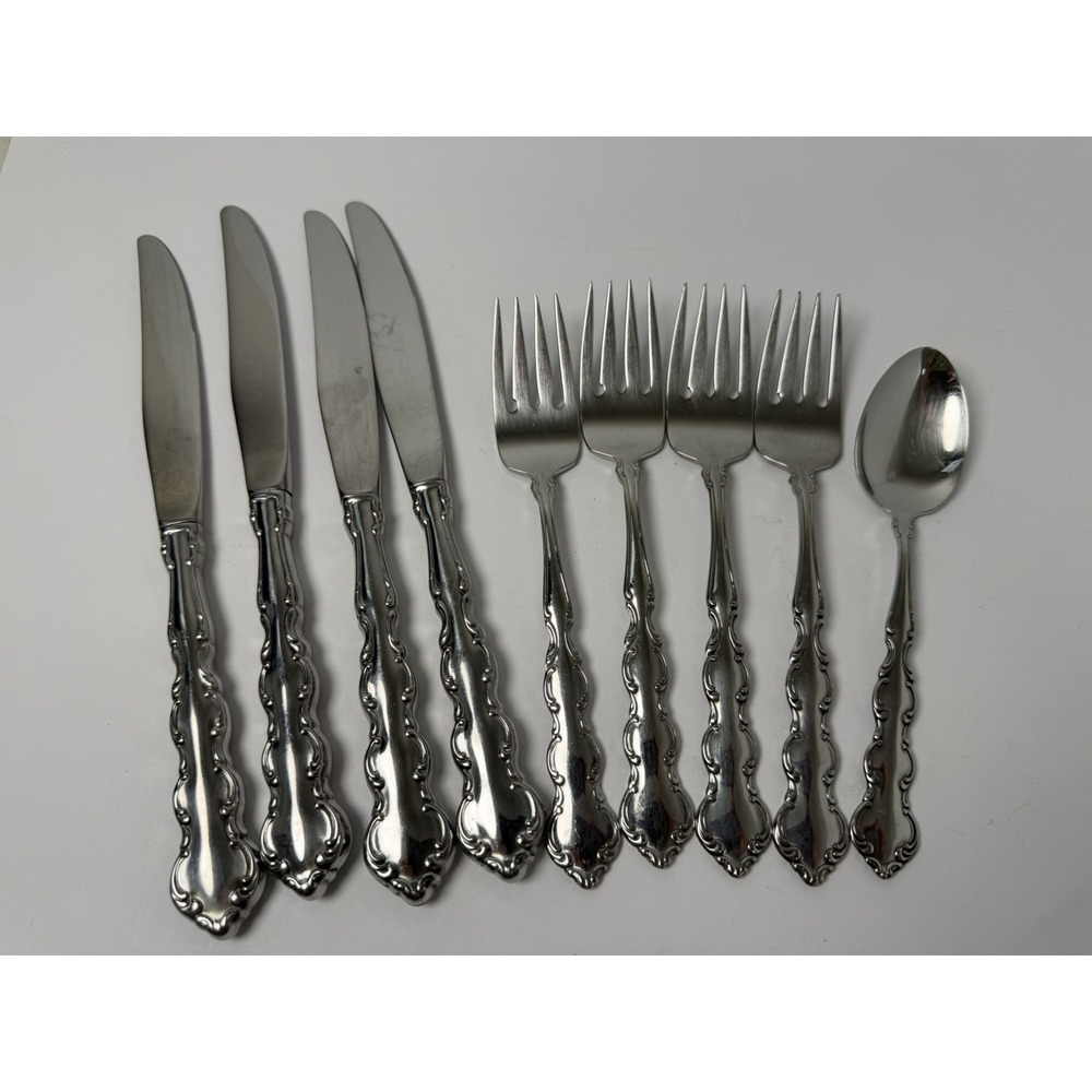 Oneida Deluxe MOZART Stainless USA Flatware Lot 9 Dinner Knives Forks Teaspoon